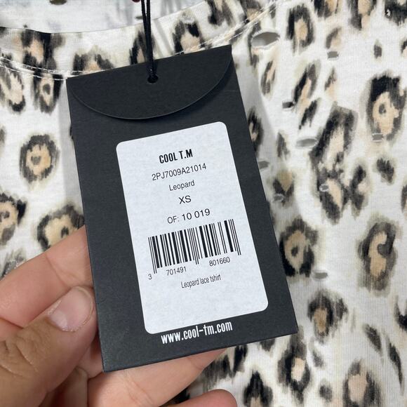 Cool TM XS Leopard Lace T-Shirt White Cotton Flower Applique Short Sleeves - Picture 11 of 11